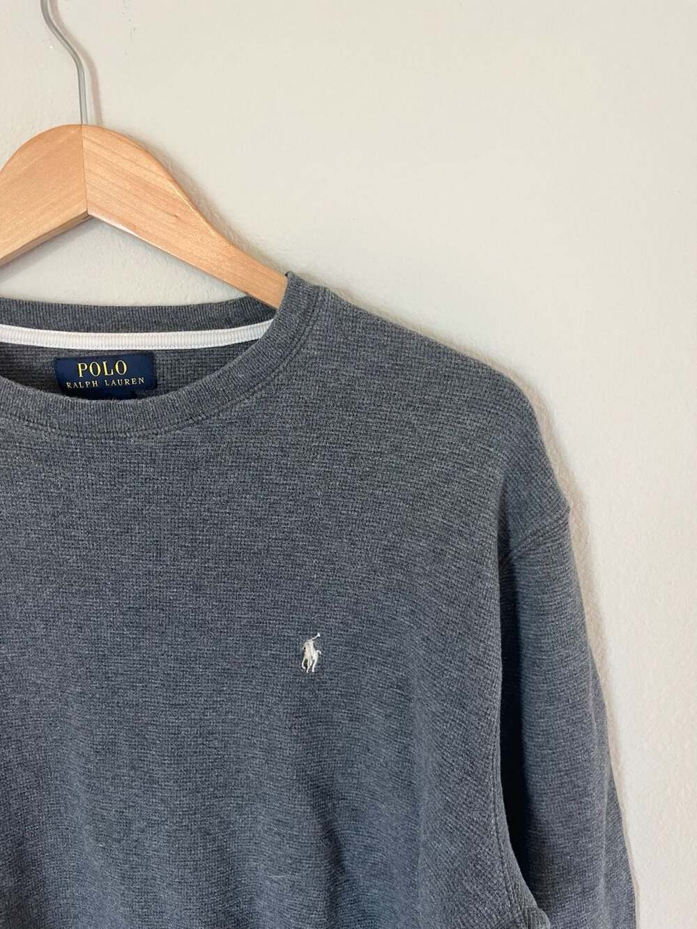 Polo Ralph Lauren, Gray Thermal Waffle Knit Crewneck, Long Sleeve, XL
